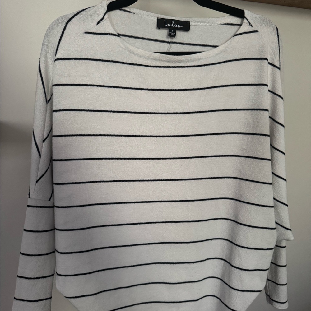 Lulu's Classic White and Black Striped Sweatshirt